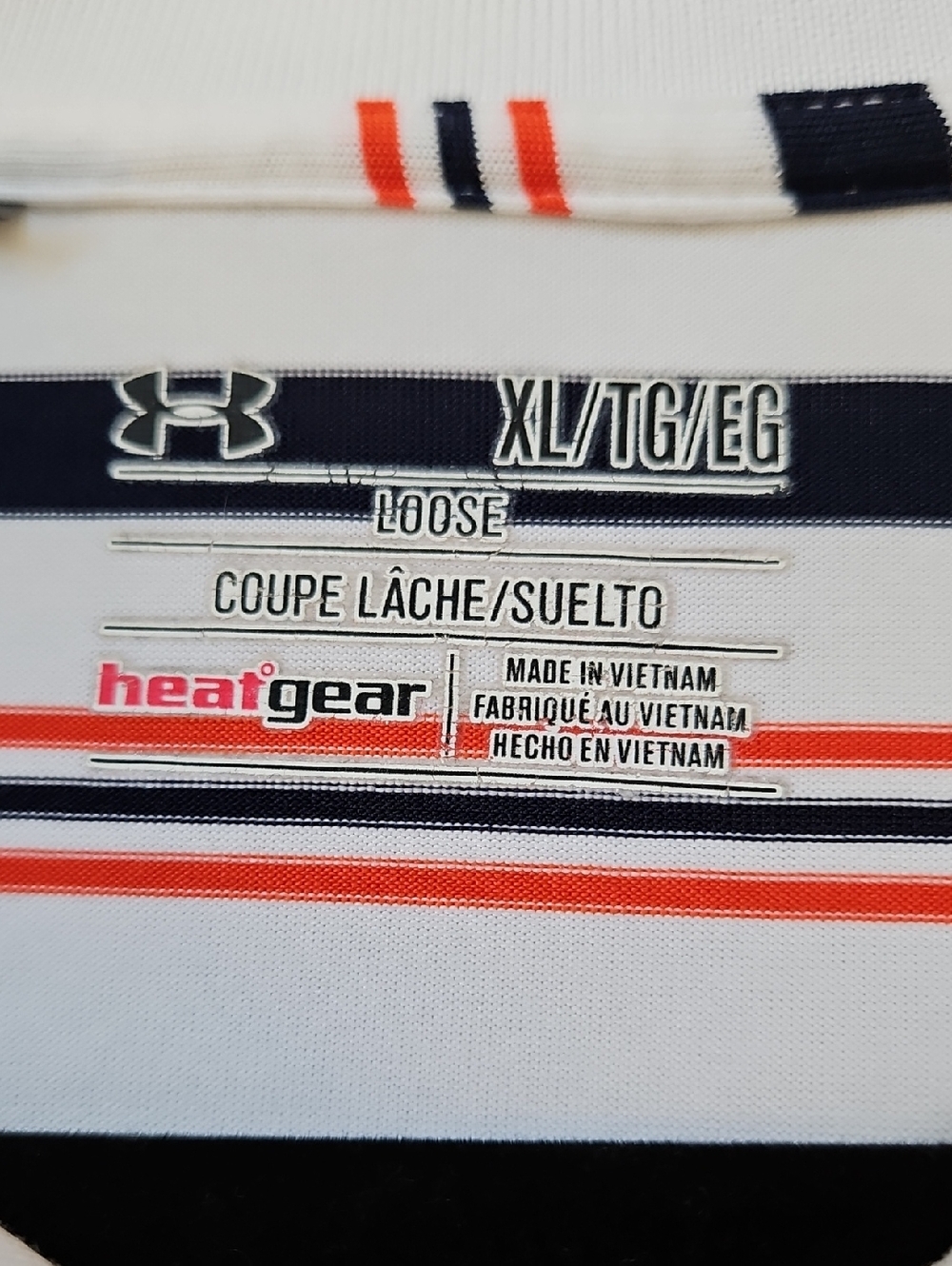 Under Armour Mens Polo with Navy/Orange Stripes, Auburn Tigers, XL Loose Fit - Picture 6 of 10